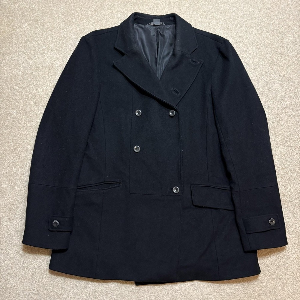 Armani Exchange Pea Coat Mens XL Black Wool Double Breasted Lined Winter